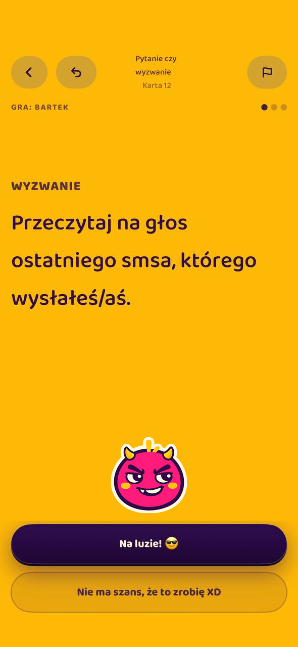 Ekran gry Oyey — wyzwanie: przeczytaj na głos ostatniego smsa